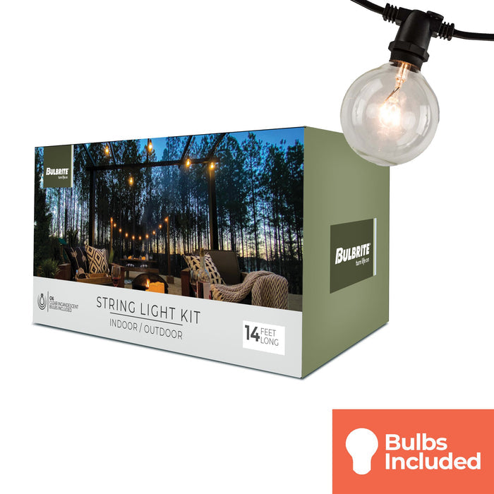 14-foot Black G16 Incandescent String Light Kit with 10 Sockets, 2700K
