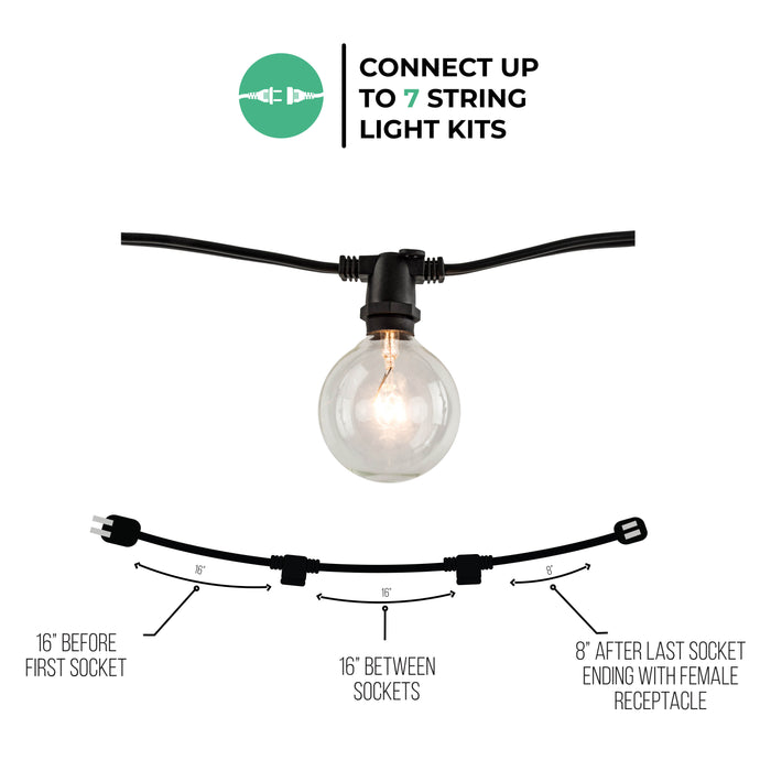 14-foot Black G16 Incandescent String Light Kit with 10 Sockets, 2700K