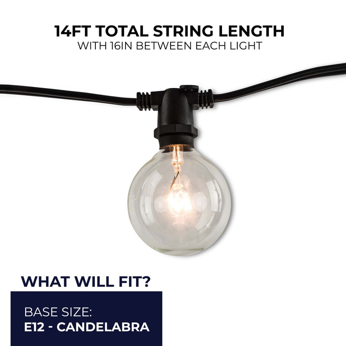 14-foot Black G16 Incandescent String Light Kit with 10 Sockets, 2700K