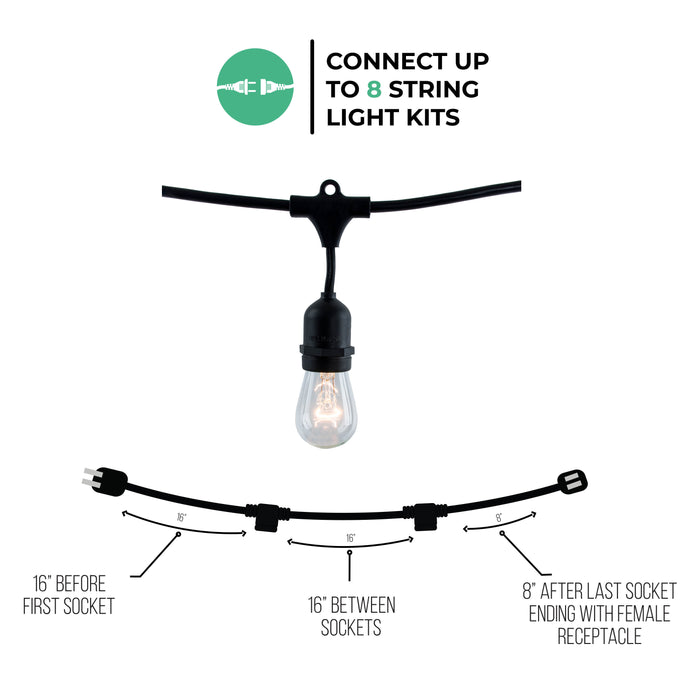 14-foot Black S14 Incandescent String Light Kit with 10 Sockets, 2700K, 2-Pack