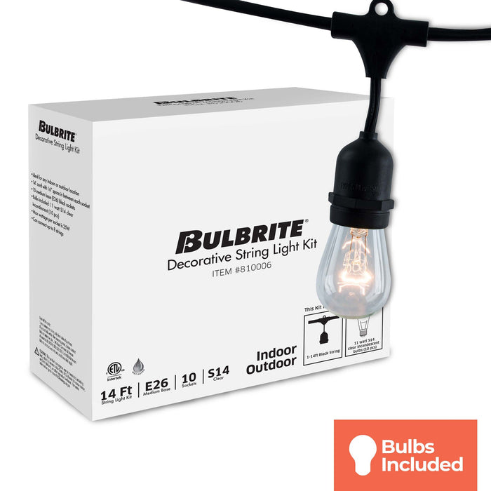 14-foot Black S14 Incandescent String Light Kit with 10 Sockets, 2700K