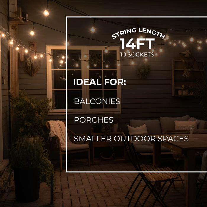 14-foot Black S14 Incandescent String Light Kit with 10 Sockets, 2700K