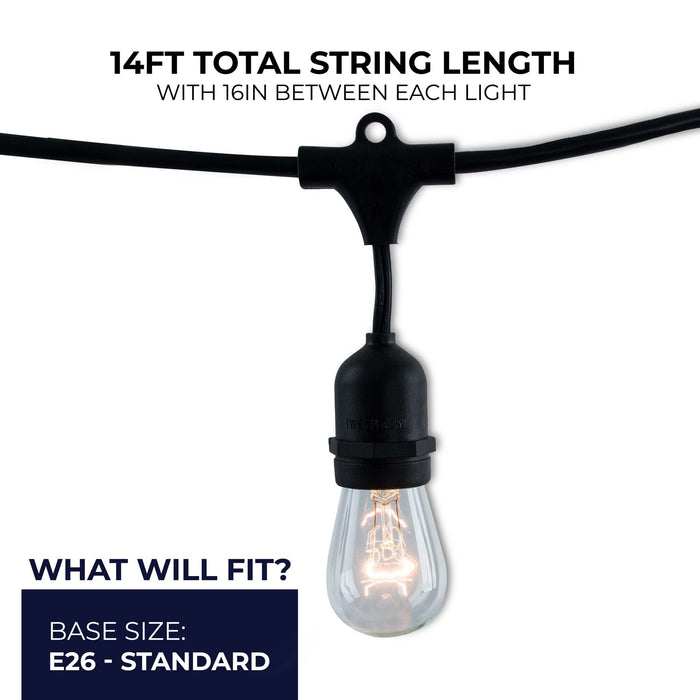 14-foot Black S14 Incandescent String Light Kit with 10 Sockets, 2700K