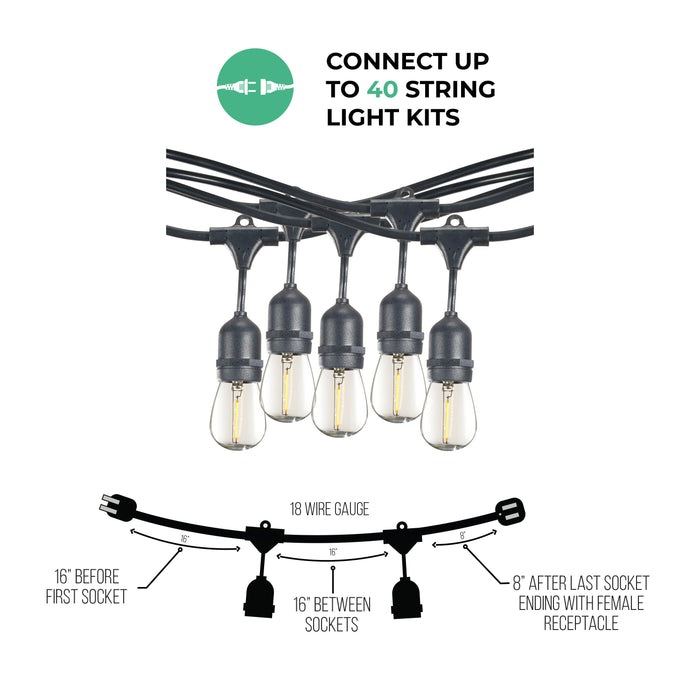 14-foot Black S14 LED String Light Kit with 10 Bulbs, 2700K