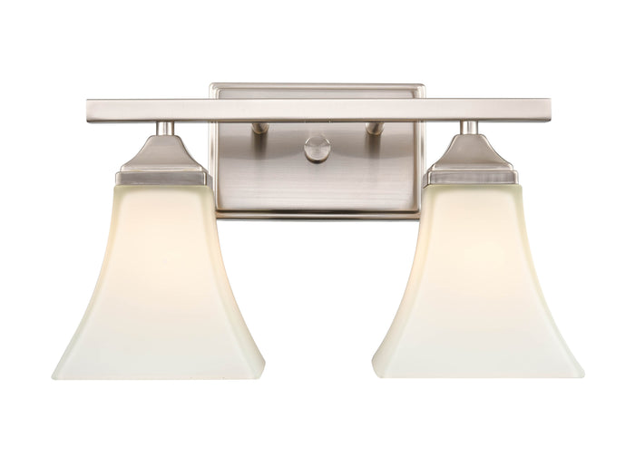 14-inch Brushed Nickel 2-Light Etched White Glass Bell Bathroom Vanity Light