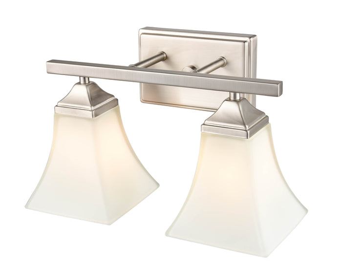 14-inch Brushed Nickel 2-Light Etched White Glass Bell Bathroom Vanity Light