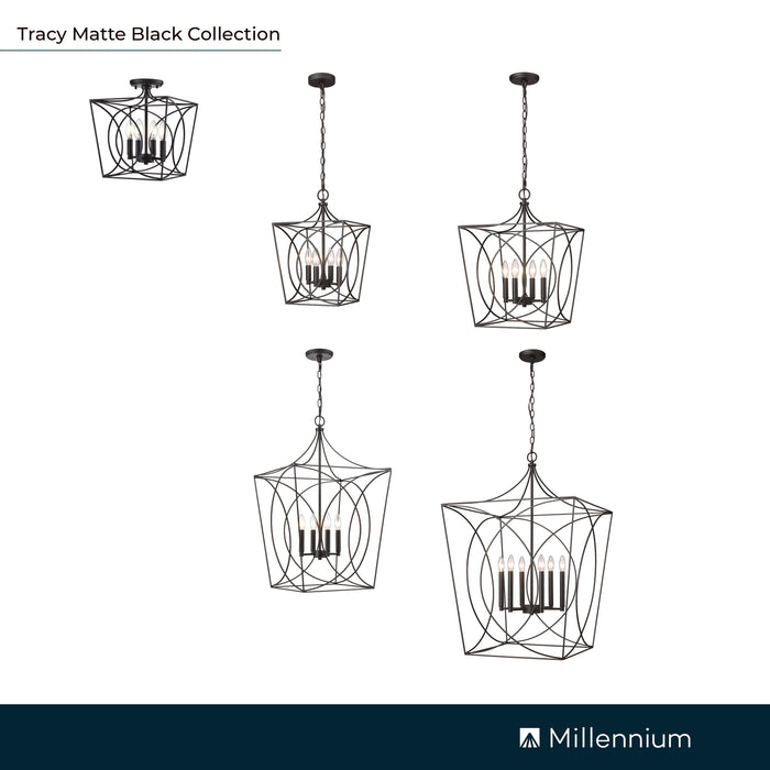 14'' Tracy Matte Black 4 Light Semi-Flush Mount