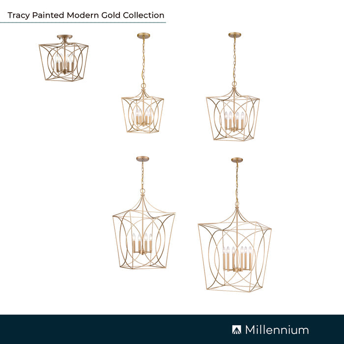 14'' Tracy Painted Modern Gold 4 Light Semi-Flush Mount