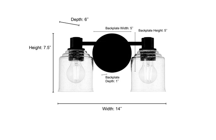 14'' Vessair Matte Black 2 Light Bath Vanity