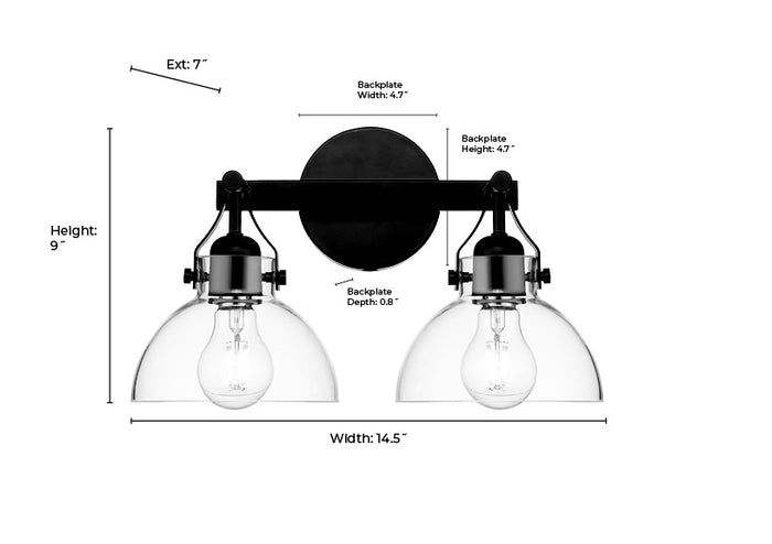 14.5''  Matte Black 2 Light Bath Vanity