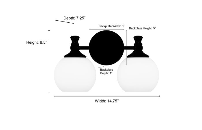 14.75'' Orlisse Matte Black 2 Light Bath Vanity