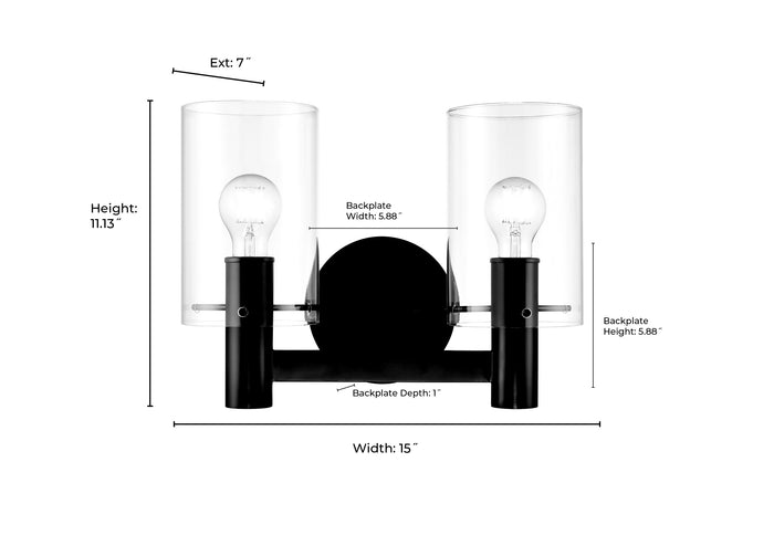 15'' Apolla Matte Black 2 Light Bath Vanity