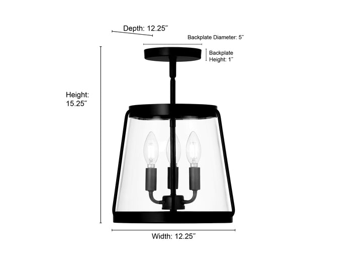 15.25'' Adabella Polished NickelClear 3 Light Semi-Flush Mount