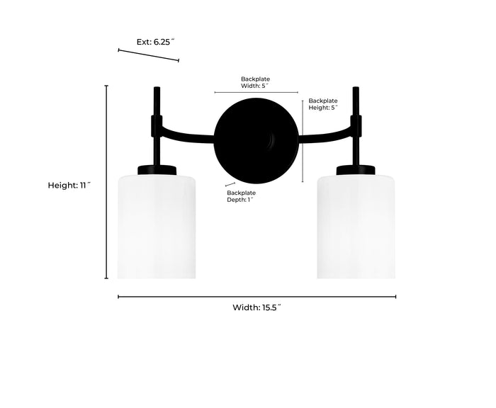 15.5'' Keylee Matte Black 2 Light Bath Vanity
