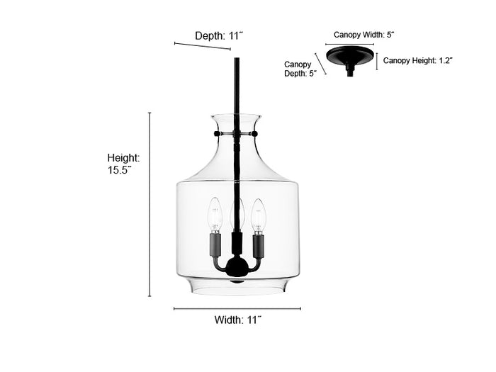 15.5'' Mahannah Matte Black 3 Light Pendant