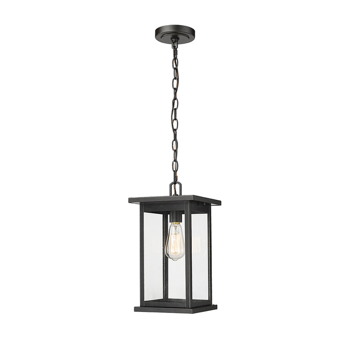 15.63-inch Bowton Powder Coated Black 1-Light Clear Glass Outdoor Hanging Lantern