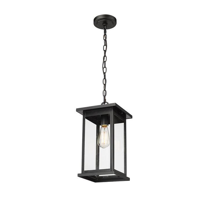 15.63-inch Bowton Powder Coated Black 1-Light Clear Glass Outdoor Hanging Lantern