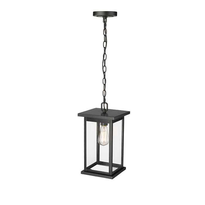 15.63-inch Bowton Powder Coated Black 1-Light Clear Glass Outdoor Hanging Lantern