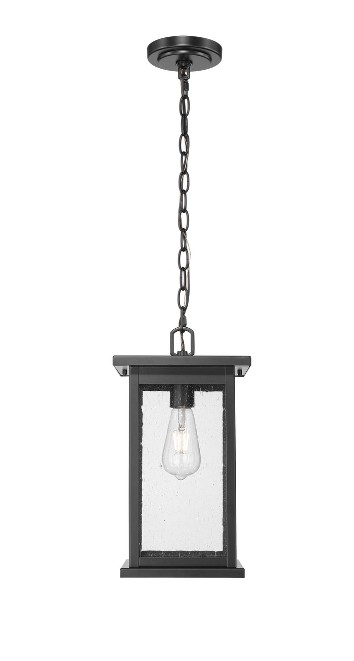 15.63-inch Bowton Powder Coated Black 1-Light Clear Seeded Glass Outdoor Hanging Lantern