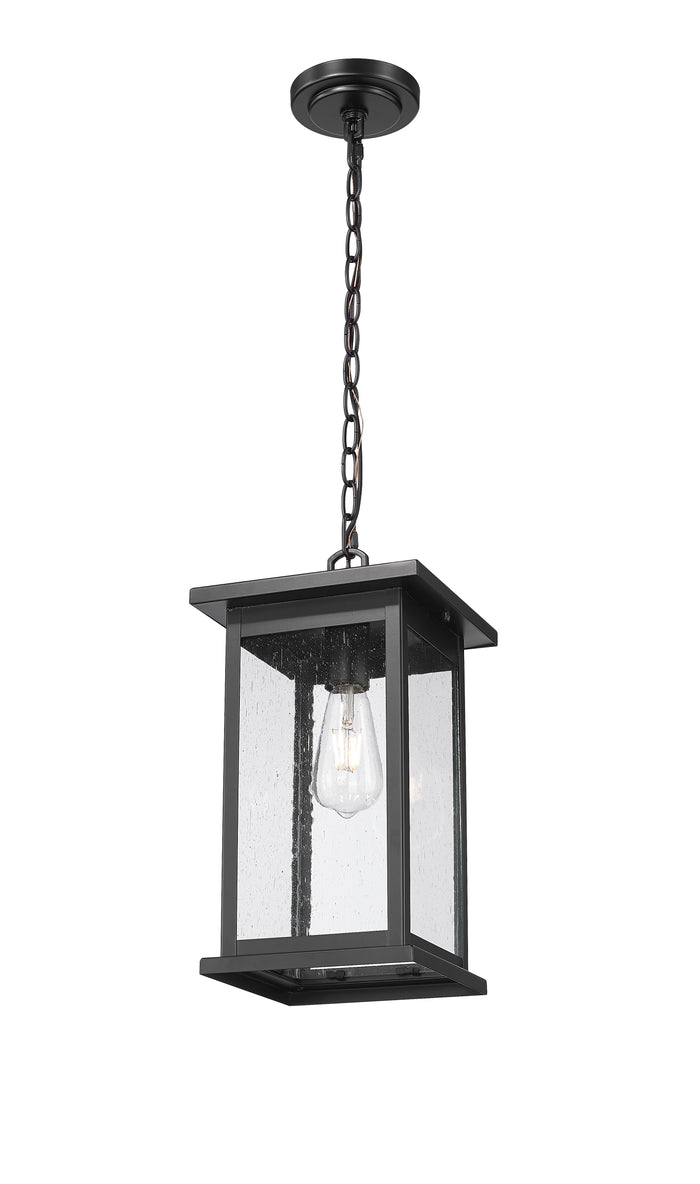 15.63-inch Bowton Powder Coated Black 1-Light Clear Seeded Glass Outdoor Hanging Lantern