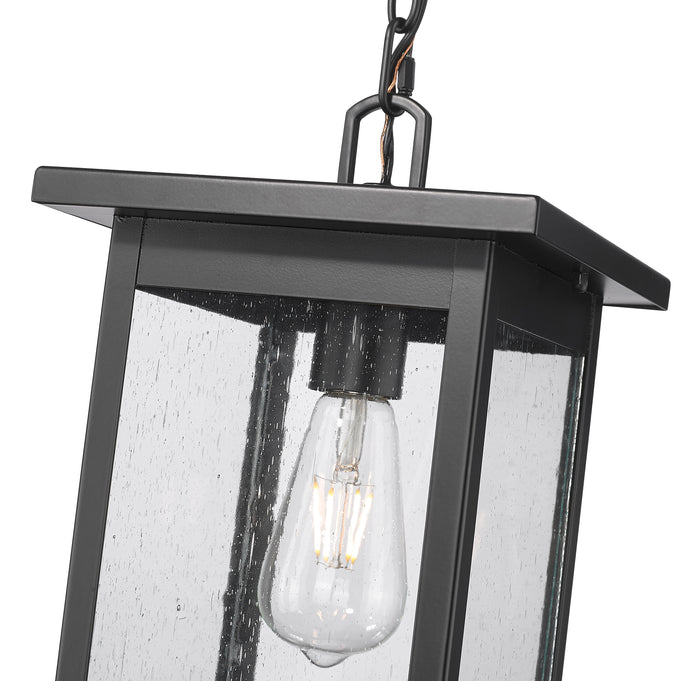 15.63-inch Bowton Powder Coated Black 1-Light Clear Seeded Glass Outdoor Hanging Lantern