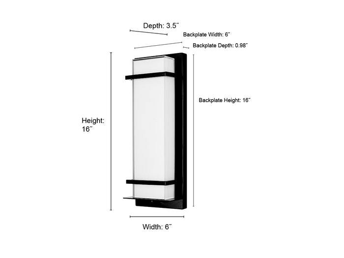 16-inch Powder Coated Black Outdoor Wall Sconce