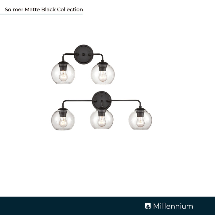 16'' Solmer Matte Black 2 Light Bath Vanity