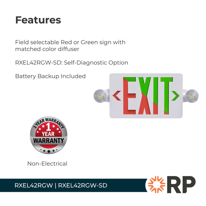 16.75-inch White Exit and Emergency Combo Light