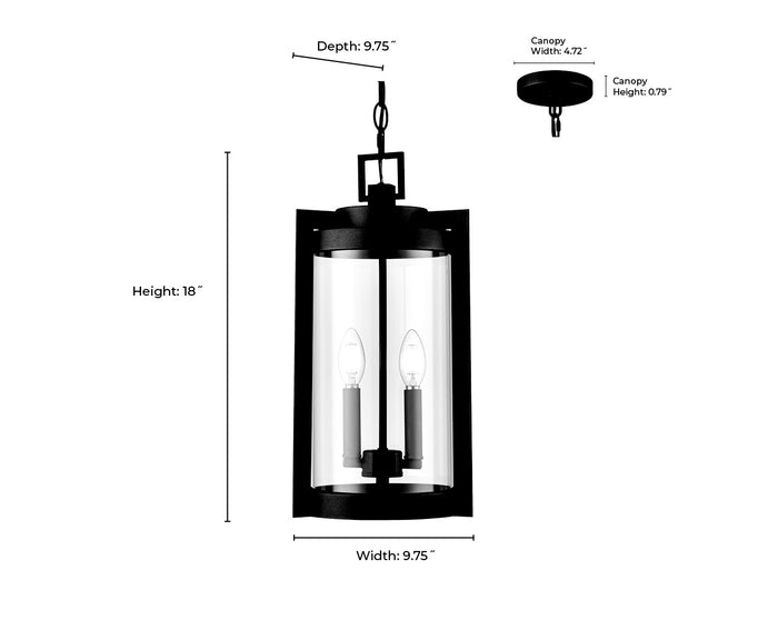 18'' Ellway Textured Black 2 Light Hanging Lantern