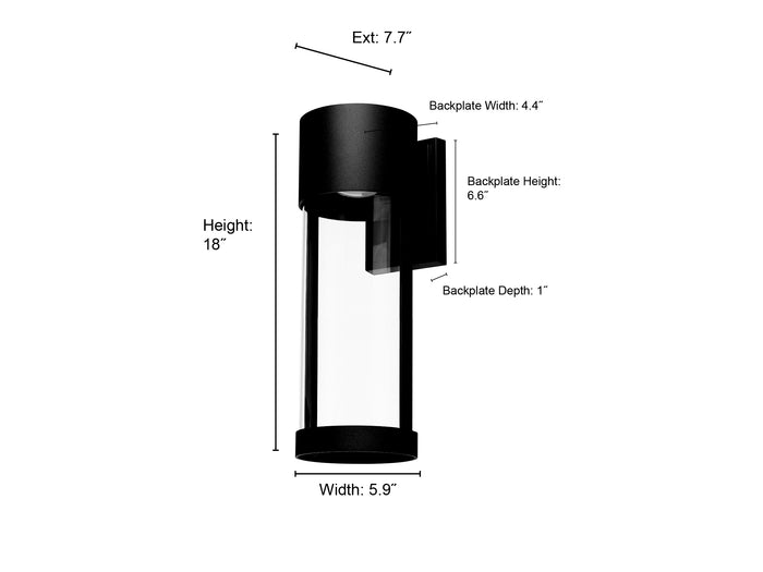 18-inch Trefor Powder Coated Black Outdoor Wall Sconce