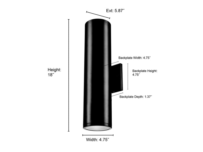 18-inch Vegas Powder Coated Black 2-Light Outdoor Wall Sconce