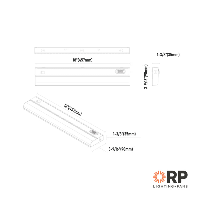 18-inch White Under Cabinet Light with 5-CCT Selectable White and Frosted Lens