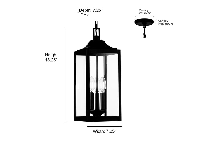 18.25'' Halston Powder Coated Black 3 Light Hanging Lantern