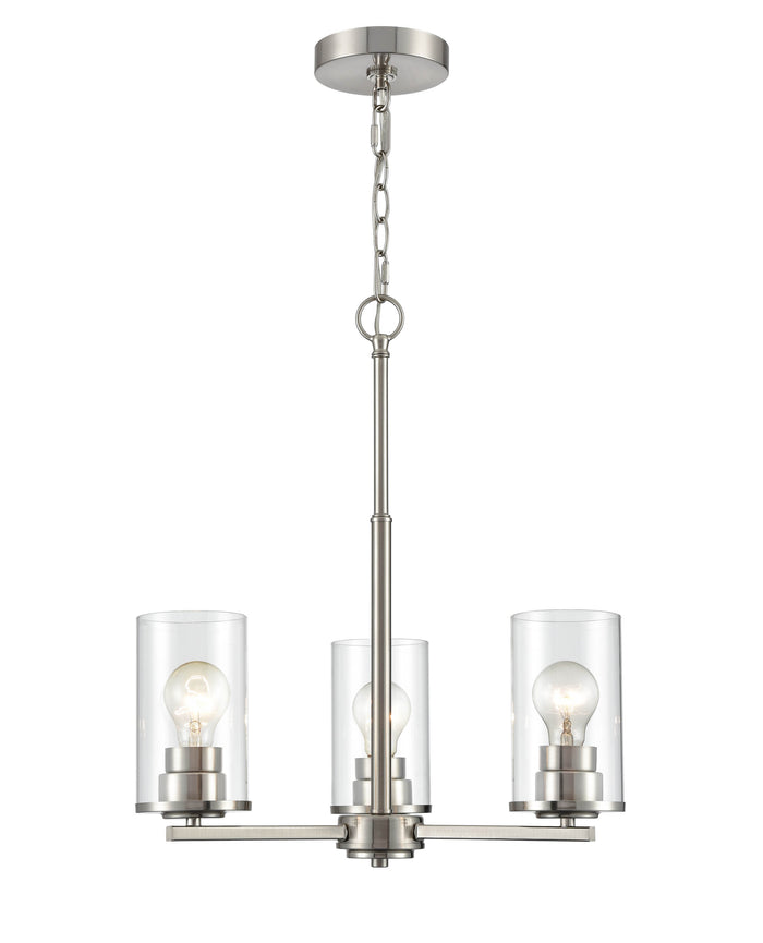 19-inch Verlana Brushed Nickel 3-Light Clear Glass Chandelier