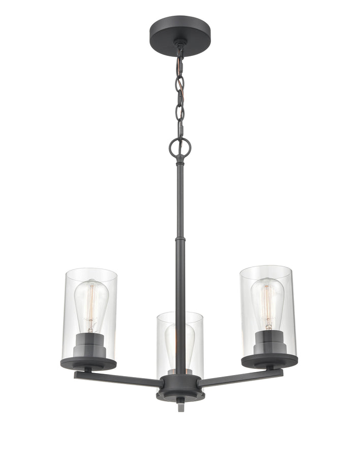 19-inch Verlana Matte Black 3-Light Clear Glass Chandelier