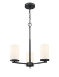 19-inch Verlana Matte Black 3-Light Etched White Glass Chandelier