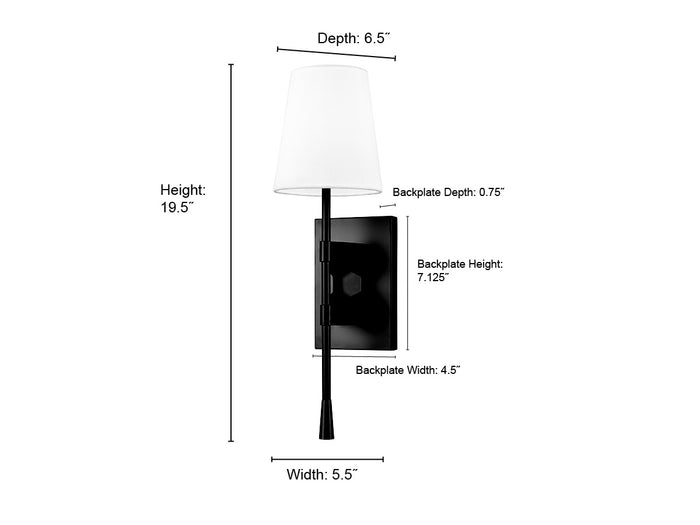 19.5-inch Matte Black 1-Light Linen Fabric Shade Wall Sconce
