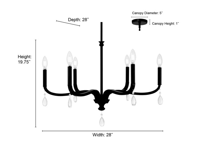 19.75'' Viremont Matte Black 6 Light Chandelier