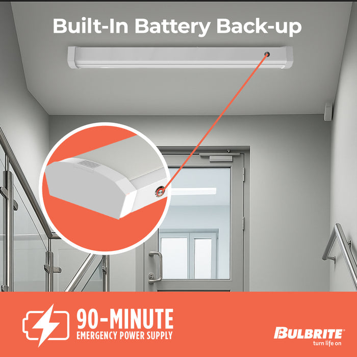 2-foot White 20W Dimmable LED Wraparound Utility Light, 3000K, 2300 Lumens, Battery Backup