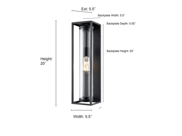 20-inch Caleb Textured Black 1-Light Outdoor Wall Sconce