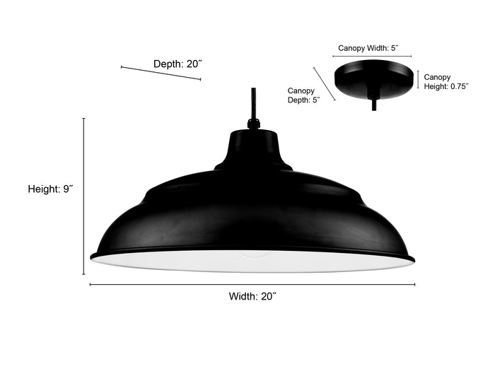 20-inch R Series Satin Black 1-Light Pendant Light