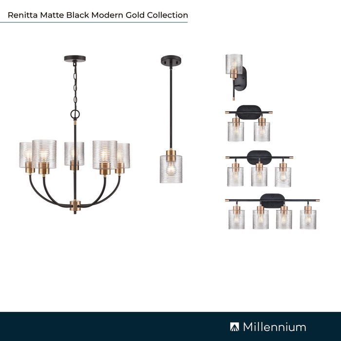 20.25'' Renitta Matte Black/Modern Gold 3 Light Bath Vanity