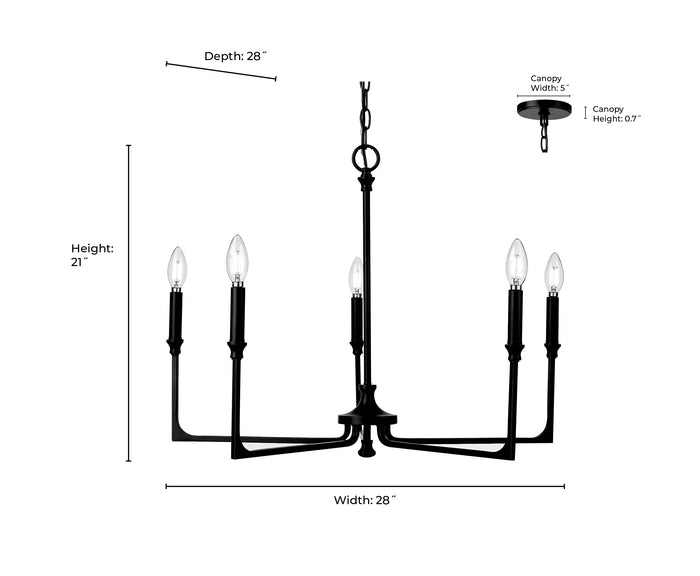 21'' Azara Matte Black 5 Light Chandelier