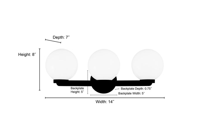 22'' Ardeva Matte Black 3 Light Bath Vanity