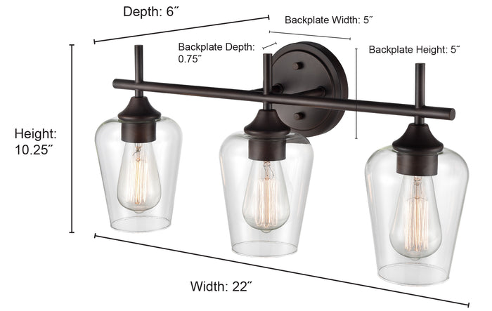 22'' Ashford Matte Black 3 Light Bath Vanity