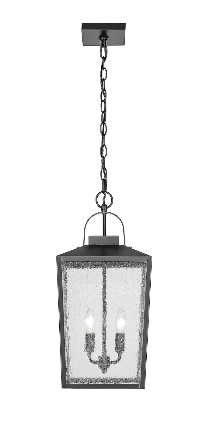 22-inch Devens Powder Coated Black 2-Light Outdoor Hanging Lantern with Clear Seeded Glass