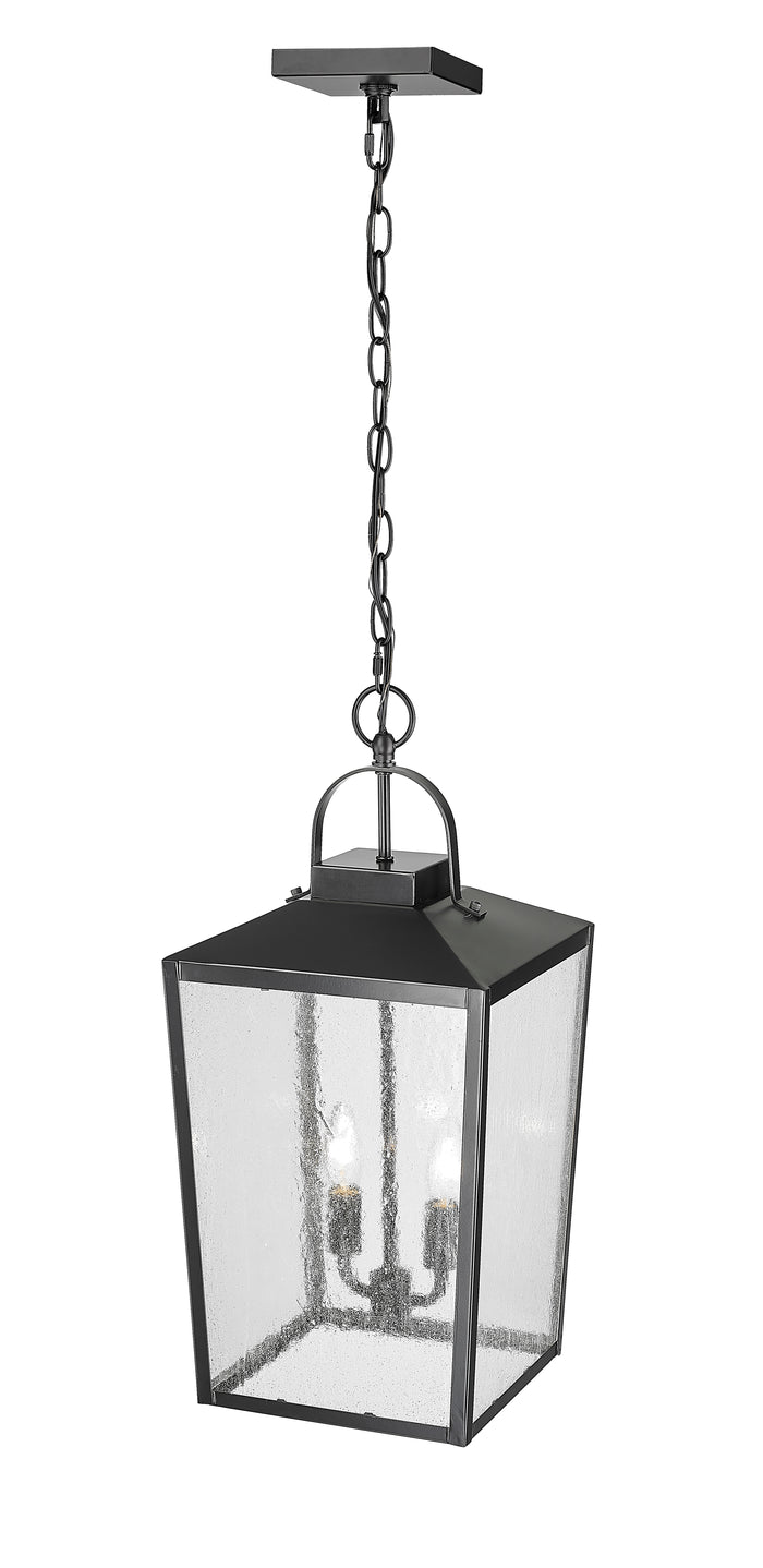 22-inch Devens Powder Coated Black 2-Light Outdoor Hanging Lantern with Clear Seeded Glass