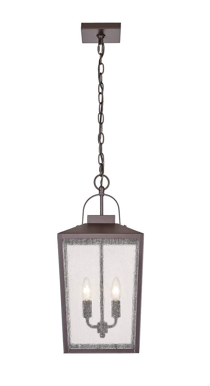 22-inch Devens Powder Coated Bronze 2-Light Outdoor Hanging Lantern with Clear Seeded Glass