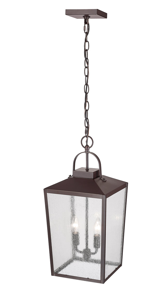 22-inch Devens Powder Coated Bronze 2-Light Outdoor Hanging Lantern with Clear Seeded Glass