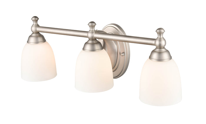 22-inch Satin Nickel 3-Light Etched White Glass Bathroom Vanity Light